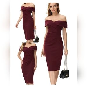 Vintage Inspired Off The Shoulder Bodycon Dress Large Wine Red